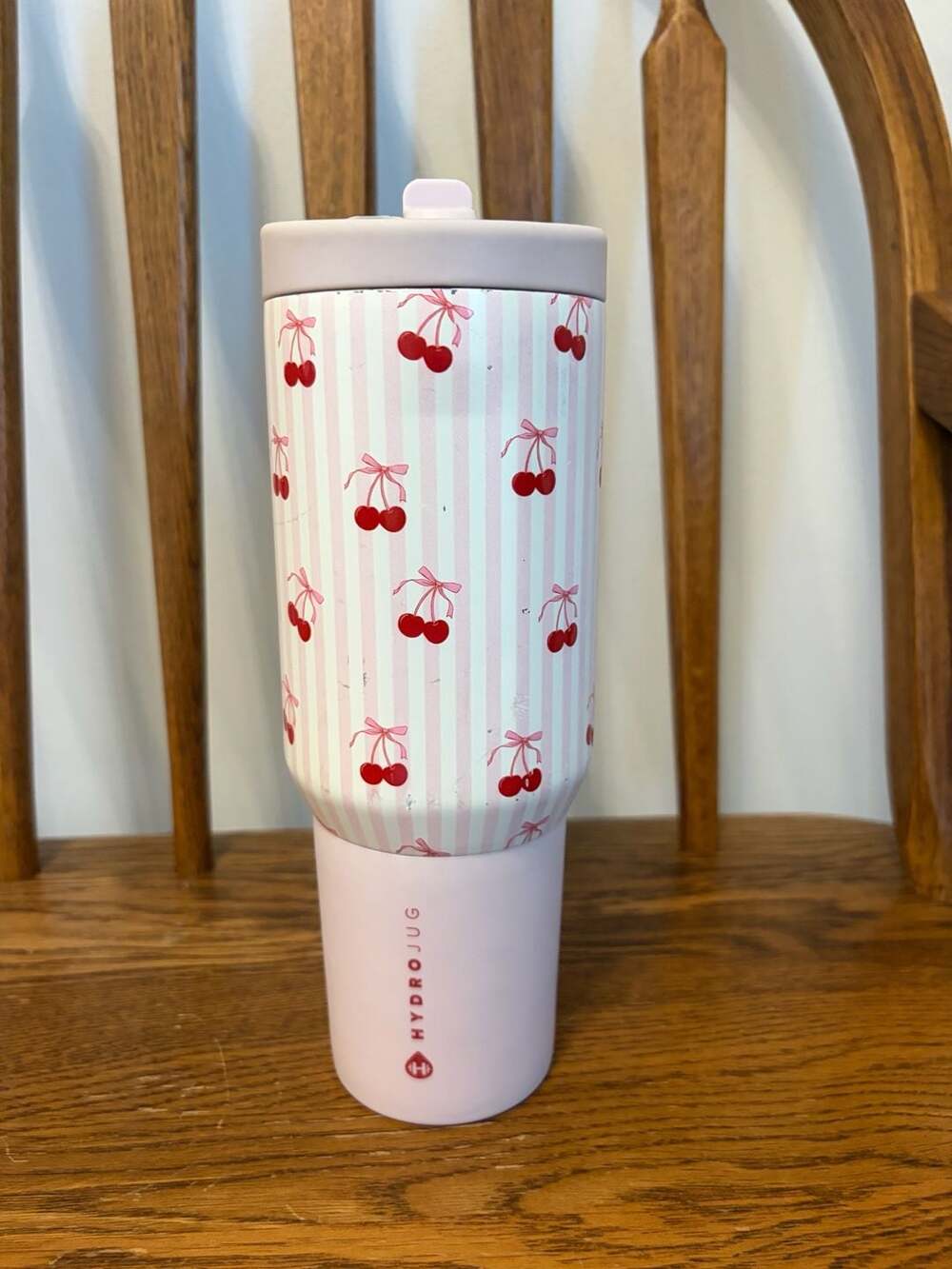 HydroJug 20 oz Tumbler Pink Striped Cherry Print